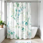 PERDEA DUȘ 180X200 CM  DESIGN FLORAL - AQUARELLE - BLEU VERDE