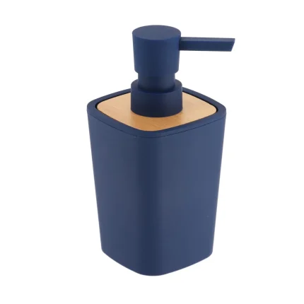 DISPENSER SĂPUN PLASTIC SI BAMBUS 380 ML -  ALBASTRU