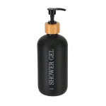 DISPENSER GEL DUȘ 500ML STICLĂ/ BAMBUS - NEGRU MAT