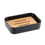SĂPUNIERA PLASTIC / BAMBUS DREPTUNGHI - NEGRU