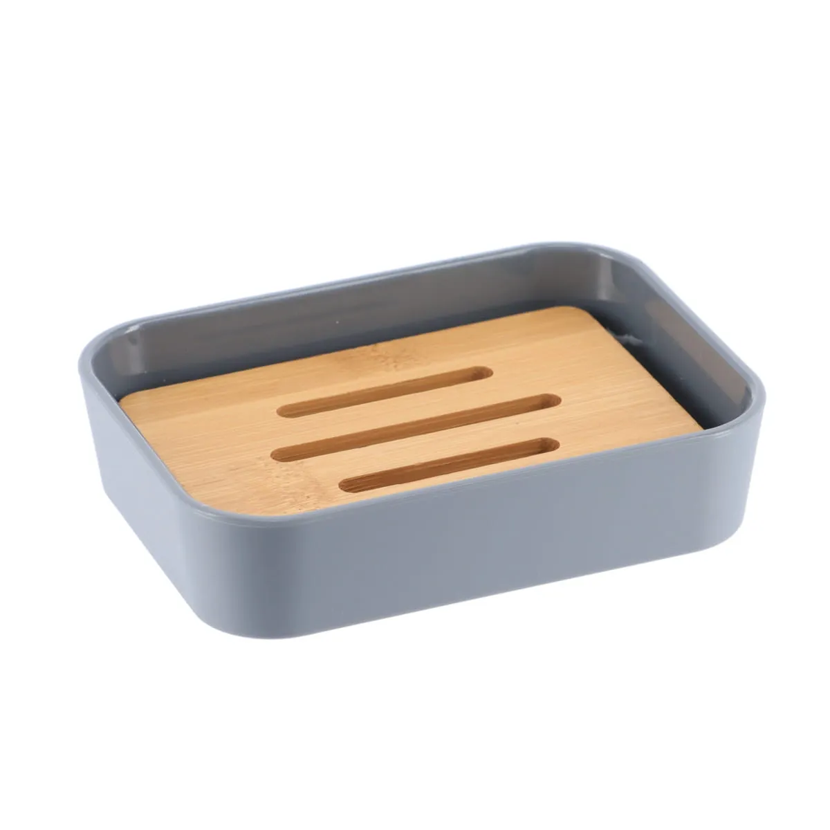 64110180 SĂPUNIERA PLASTIC / BAMBUS DREPTUNGHI - GRI - imagine 1
