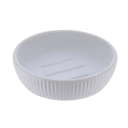 săpuniera ceramică rotundă alba striații