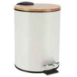 COȘ GUNOI 3L METAL CAPAC  BAMBUS INCHIDERE LENTA - ALB  | COȘURI DE GUNOI BAIE