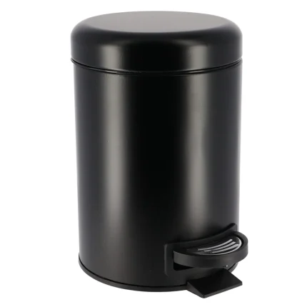 COȘ GUNOI METALIC CAPAC INCHIDERE LENTA 3L ROTUND - NEGRU MAT | COȘURI DE GUNOI BAIE