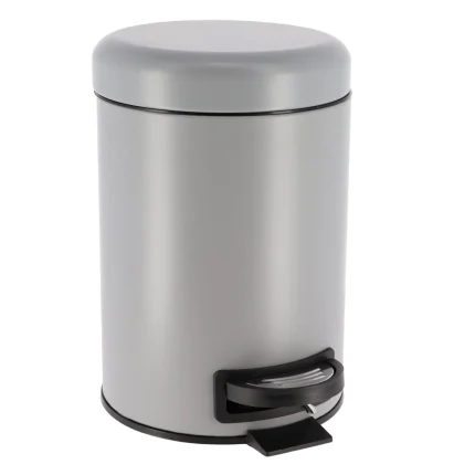 COȘ GUNOI METALIC CAPAC INCHIDERE LENTA 3L ROTUND - GRI | COȘURI DE GUNOI BAIE