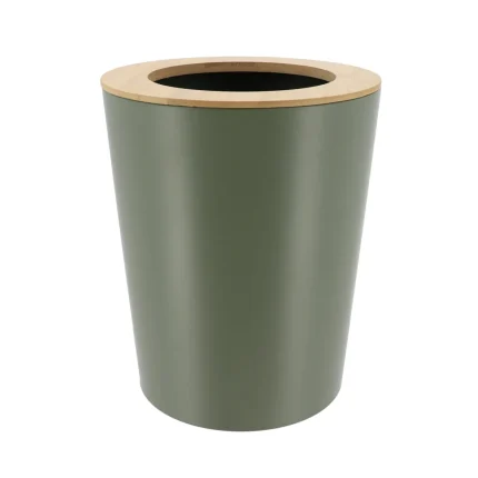 COȘ GUNOI METALIC  5L CAPAC BAMBUS - KAKI | COȘURI DE GUNOI BAIE