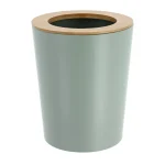 COȘ GUNOI METALIC  5L CAPAC BAMBUS - VERDE PASTEL | COȘURI DE GUNOI BAIE
