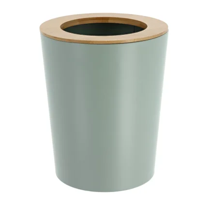 COȘ GUNOI METALIC  5L CAPAC BAMBUS - VERDE PASTEL | COȘURI DE GUNOI BAIE