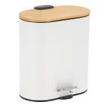 COȘ GUNOI  METAL  5 L CAPAC BAMBUS INCHIDERE LENTA OVAL - ALB | COȘURI DE GUNOI BAIE