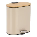 COȘ GUNOI  METAL  5 L CAPAC BAMBUS INCHIDERE LENTA OVAL - BEJ | COȘURI DE GUNOI BAIE