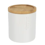 Cutiuță rotundă polirășină – Alb/Bamboo 9.5×11 cm