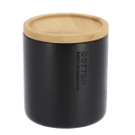 Cutiuță rotundă polirășină – Negru/Bamboo 9.5x11 cm