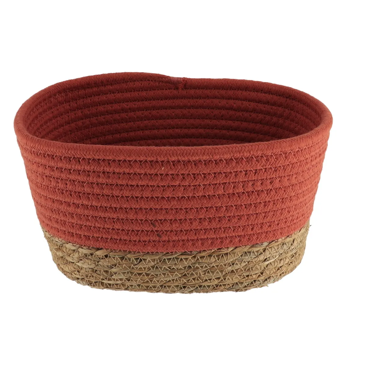 8416412503 Coș mic rectangular BUMBAC / IARBA DE MARE 19X11X10 cm – Cărămiziu / Bej | Organizatoare baie - imagine 1