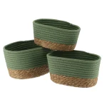 Set 3 X coșuri rectangulare BUMBAC/IARBA DE MARE – Kaki / Bej | Organizatoare baie set