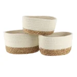 Set 3 X coșuri rectangulare BUMBAC/IARBA DE MARE – Alb / Bej | Organizatoare baie set