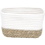 Coș mare rectangular BUMBAC / IARBA DE MARE 23X15X13,5 cm – Alb / Bej | Organizatoare baie
