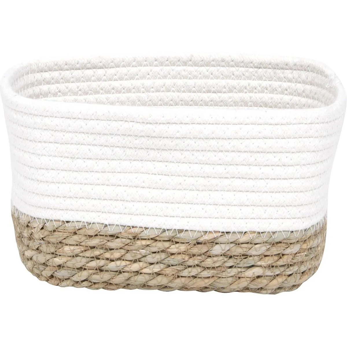 8416421301 Coș mare rectangular BUMBAC / IARBA DE MARE 23X15X13,5 cm – Alb / Bej | Organizatoare baie - imagine 1
