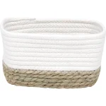 Coș mediu rectangular BUMBAC / IARBA DE MARE 21X13X12 cm – Alb / Bej | Organizatoare baie