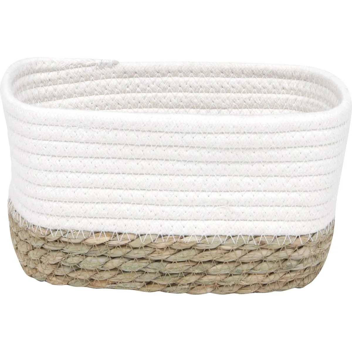 8416421302 Coș mediu rectangular BUMBAC / IARBA DE MARE 21X13X12 cm – Alb / Bej | Organizatoare baie - imagine 1