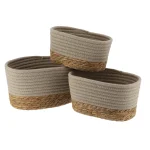 Set 3 X coșuri rectangulare BUMBAC/IARBA DE MARE – Greige / Bej | Organizatoare baie set