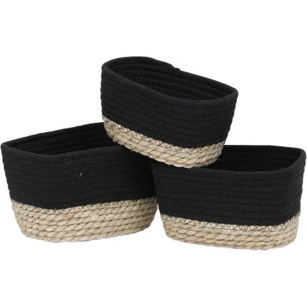 coșuri rectangulare bumbac iarba de mare negru bej