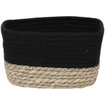 Coș mare rectangular BUMBAC / IARBA DE MARE 23X15X13,5 cm – Negru / Bej | Organizatoare baie