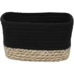 Coș mediu rectangular BUMBAC / IARBA DE MARE 21X13X12 cm - Negru / Bej | Organizatoare baie