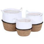 Set 3 X coș rufe rustic  - Alb / Natural | Organizatoare baie set