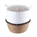 Coș rufe rustic mare 42X48 cm - ALB / Natural | Organizatoare baie