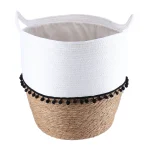 Coș rufe rustic mediu 37X43 cm - Alb / Natural | Organizatoare baie