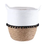 Coș rufe rustic mic 32X38 cm - Alb / Natural | Organizatoare baie
