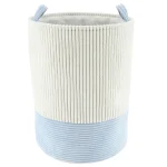 Coș rufe bicolor catifelat 40X54 cm mare - Alb  / Azur | Organizatoare baie