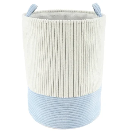 Coș rufe bicolor catifelat 40X54 cm mare - Alb  / Azur | Organizatoare baie
