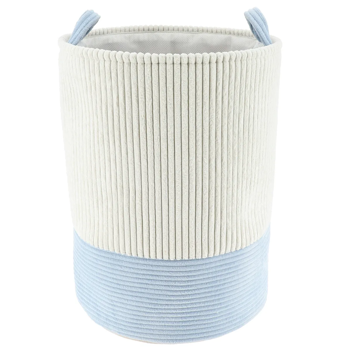 8421211201 Coș rufe bicolor catifelat 40X54 cm mare - Alb / Azur | Organizatoare baie - imagine 1