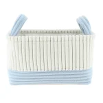 Coș rufe bicolor catifelat rectangular mediu 32X20X18 cm - Alb / Azur | Organizatoare baie