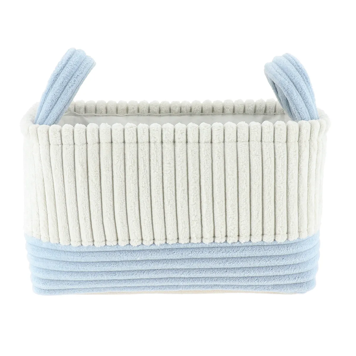 8421211204 Coș rufe bicolor catifelat rectangular mediu 32X20X18 cm - Alb / Azur | Organizatoare baie - imagine 1