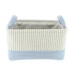 Coș rufe bicolor catifelat rectangular mic 28X16X16 cm - Alb / Azur | Organizatoare baie