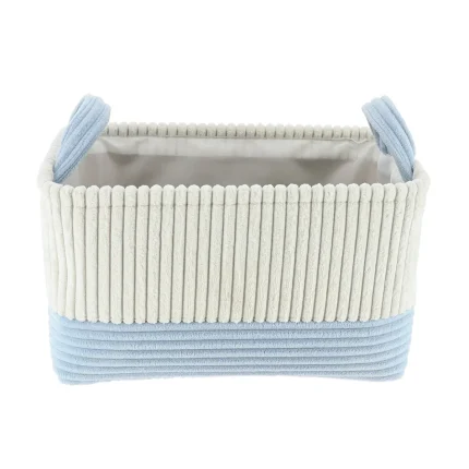 Coș rufe bicolor catifelat rectangular mic 28X16X16 cm - Alb / Azur | Organizatoare baie