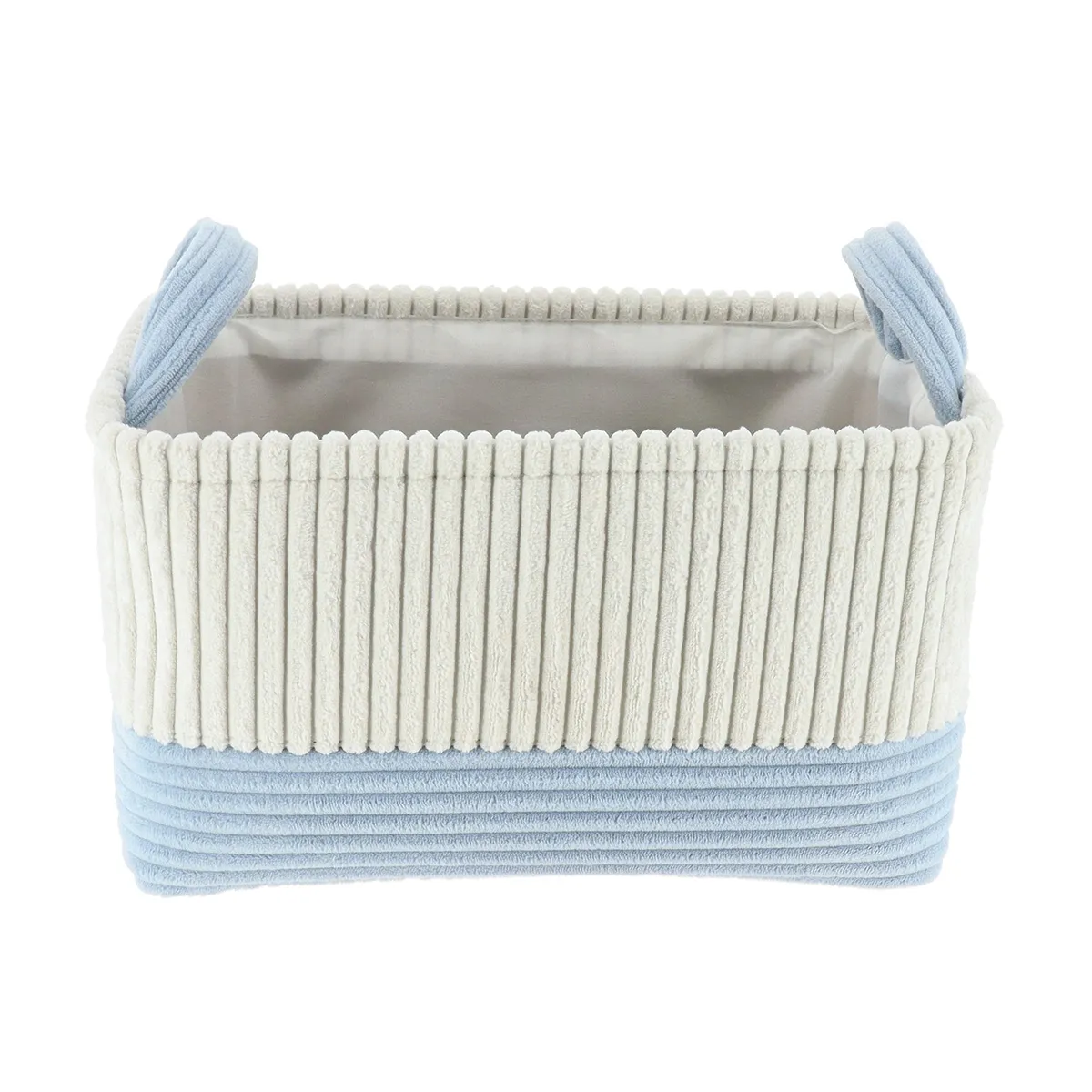 8421211205 Coș rufe bicolor catifelat rectangular mic 28X16X16 cm - Alb / Azur | Organizatoare baie - imagine 1