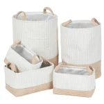 Set 5 X coș rufe bicolor catifelat – Alb / Bej | Organizatoare baie set