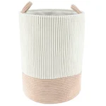 Coș rufe bicolor catifelat 40X54 cm mare - ALB / BEJ | Organizatoare baie