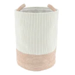 Coș rufe bicolor catifelat 35X46 cm mediu - Alb / Bej | Organizatoare baie