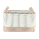 Coș rufe bicolor catifelat rectangular mediu 32X20X18 cm - Alb / Bej | Organizatoare baie