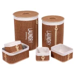 Set 6 X coș rufe BAMBUS - Alb / Bamboo | Organizatoare baie set