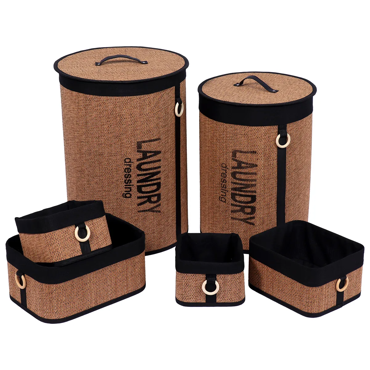 84224103 set 6 coș rufe bambus negru organizatoare baie