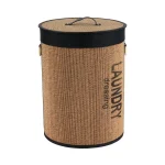 Coș rufe cu capac BAMBUS mediu 38X50 cm – Negru / Bamboo | Organizatoare baie