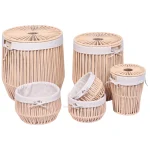 Set 6 X coș METAL / BUMBAC  efect sfoară - Bej | Organizatoare baie set