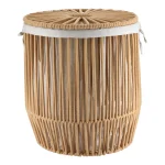 Coș rufe mare cu capac efect sfoară POLIESTER / BUMBAC 45X50 cm - Greige | Organizatoare baie