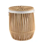 Coș rufe mediu cu capac efect sfoară POLIESTER / BUMBAC 37X45 cm – Greige | Organizatoare baie