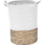 Coș rufe mare BUMBAC / IARBA DE MARE 37X50 cm - Alb / Natural | Organizatoare baie